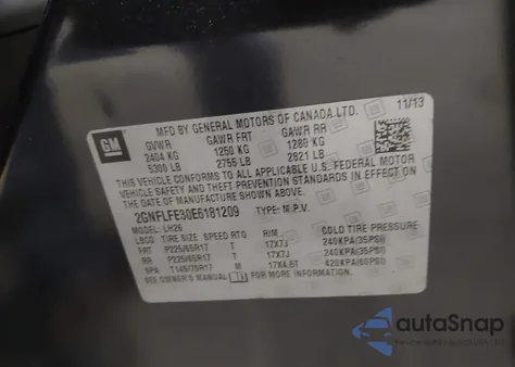 2014 Chevrolet Equinox 1Lt from USA, damaged, VIN 2GNFLFE30E6181209